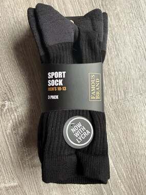 Famous Brand Men's Sport Crew Socks 3-Pack, Style FB-04